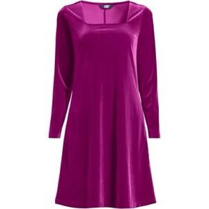 Lands End Velvet Magenta Long Sleeve Dress
